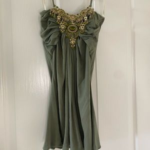 Sky Army green strapless top jeweled neckline